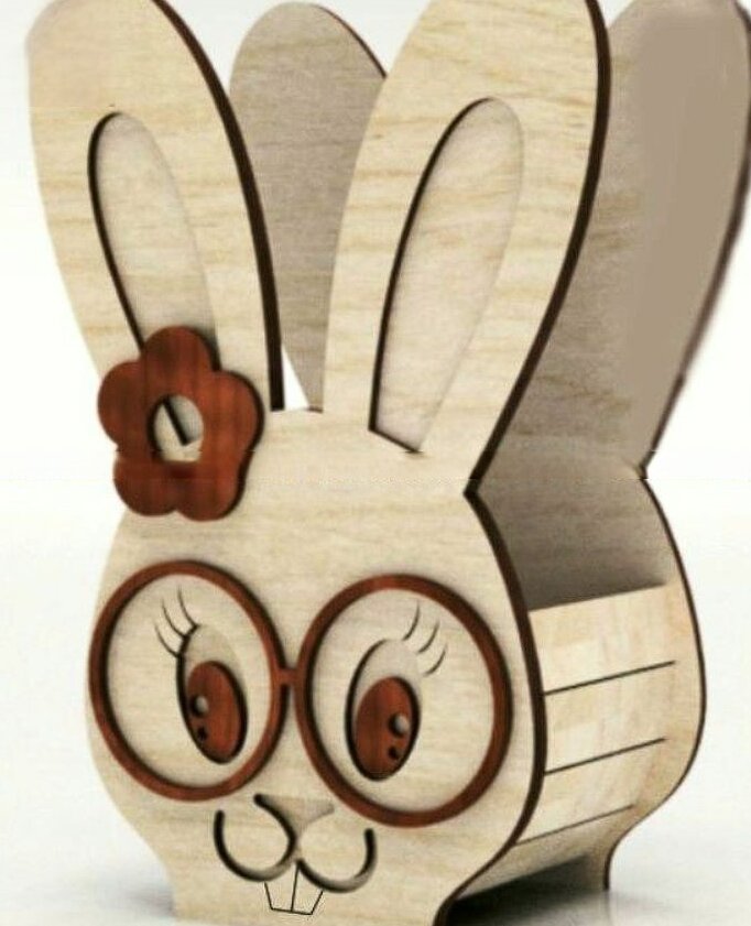 Σετ των 2 Intra απο ξύλο plywood 3mm-4mm πάχος – Ξύλινο Πασχαλινό Καλάθι Λαγουδάκι 12x15 cm INTRAVECTRY-MY542899