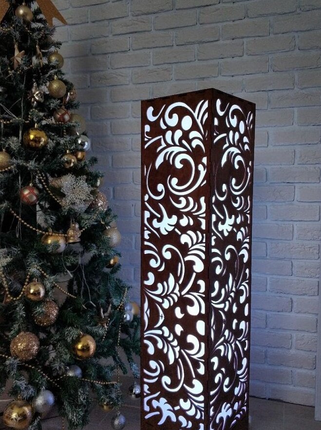 Intra απο ξύλο plywood 3mm-4mm πάχος – Διακοσμητικό Φωτιστικό δαπέδου Floral Design 40x40 cm INTRAVECTRY-MY546996