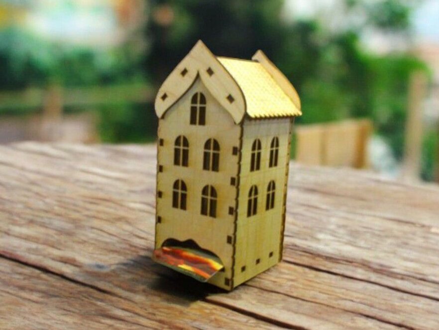 Intra απο ξύλο plywood 3mm-4mm πάχος – Δοχείο τσαγιού σε σχήμα σπιτιού 40x40 cm INTRAVECTRY-MY553629