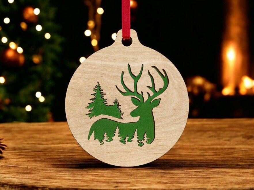 Σετ των 3 Intra απο ξύλο plywood 3mm-4mm πάχος – Χριστουγεννιάτικο στολίδι ταράνδων και δέντρων 40x45 cm INTRAVECTRY-MY542660