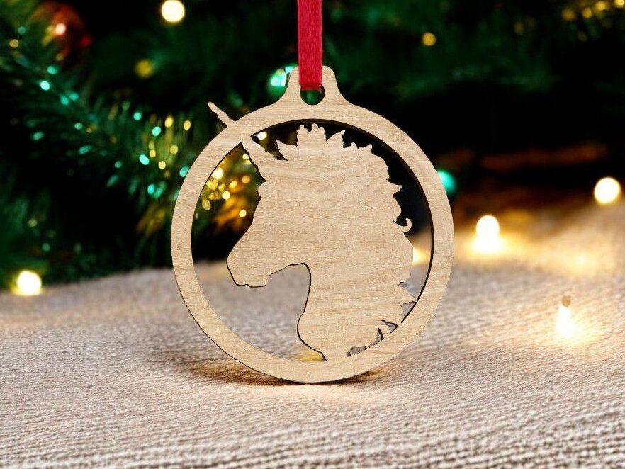 Σετ των 3 Intra απο ξύλο plywood 3mm-4mm πάχος – Χριστουγεννιάτικο μπιχλιμπίδι μονόκερου 35x40 cm INTRAVECTRY-MY559491