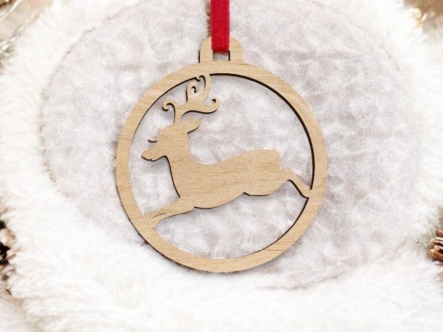 Σετ των 3 Intra απο ξύλο plywood 3mm-4mm πάχος – Τρέχοντας ελάφια Χριστουγεννιάτικη μπάλα 40x45 cm INTRAVECTRY-MY552540