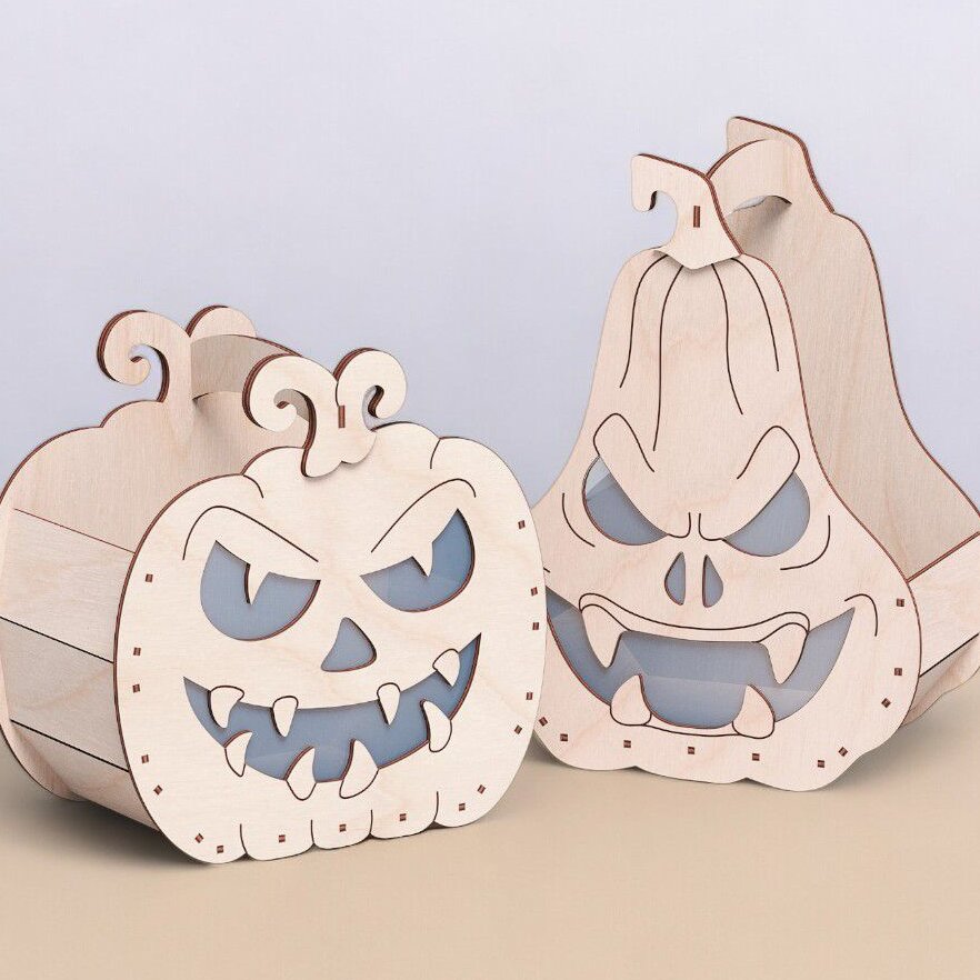 Σετ των 3 Intra απο ξύλο plywood 3mm-4mm πάχος – Απόκοσμο καλάθι αποκριών κολοκύθας 30x30 cm INTRAVECTRY-MY560160