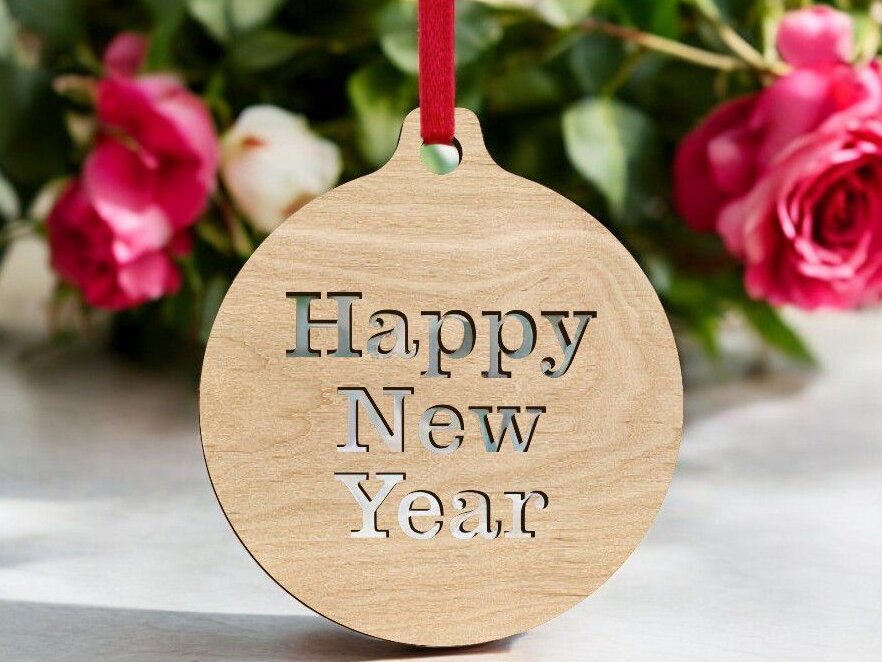 Σετ των 3 Intra απο ξύλο plywood 3mm-4mm πάχος – Καλή χρονιά στολίδι μπάλα 35x40 cm INTRAVECTRY-MY542778