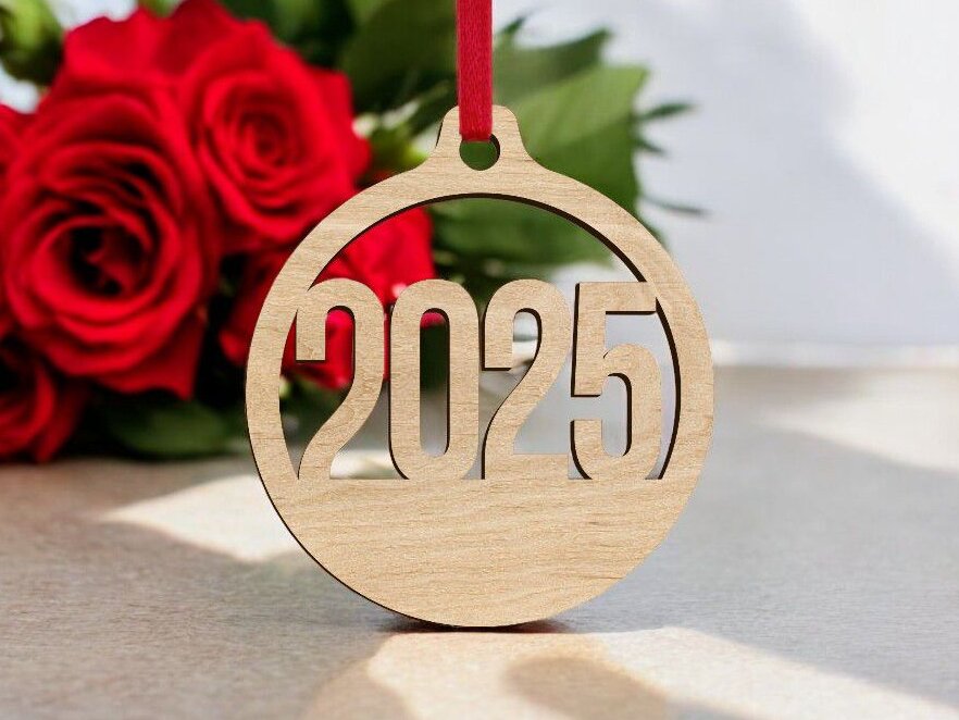 Σετ των 3 Intra απο ξύλο plywood 3mm-4mm πάχος – 2025 Στολίδι με μπιχλιμπίδι 25x30 cm INTRAVECTRY-MY542964