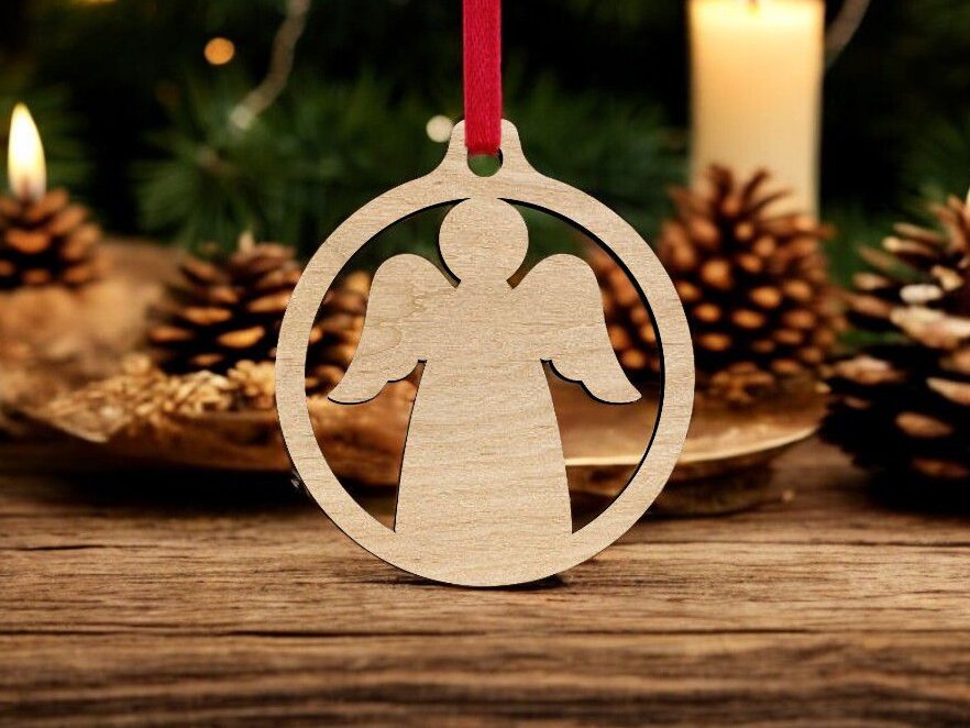 Σετ των 3 Intra απο ξύλο plywood 3mm-4mm πάχος – Χριστουγεννιάτικο στολίδι με κρεμαστό άγγελο 40x40 cm INTRAVECTRY-MY542653