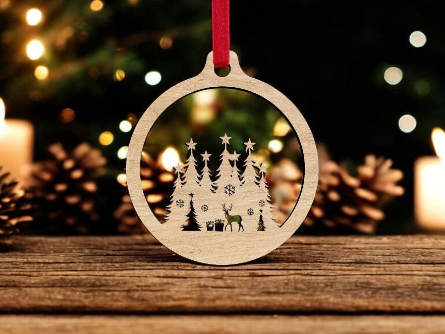 Σετ των 3 Intra απο ξύλο plywood 3mm-4mm πάχος – Γιορτινό στολίδι με πεύκο 40x45 cm INTRAVECTRY-MY542735