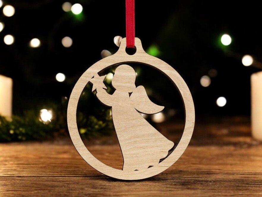 Σετ των 3 Intra απο ξύλο plywood 3mm-4mm πάχος – Μωρό άγγελος με χριστουγεννιάτικο μπιχλιμπίδι αστεριών 25x25 cm INTRAVECTRY-MY552513