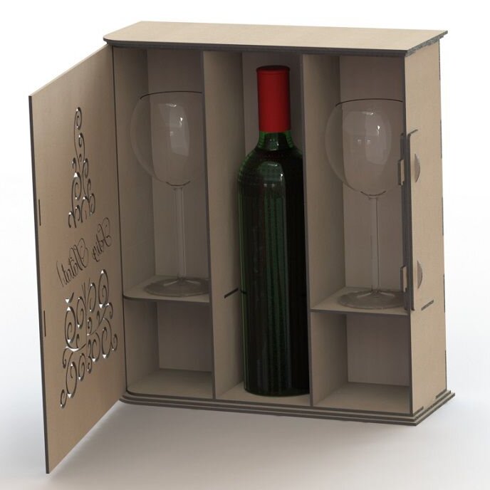 Intra απο ξύλο plywood 3mm-4mm πάχος – Κουτί συσκευασίας για ένα μπουκάλι σαμπάνιας και λίμα 2 ποτηριών 25x30 cm INTRAVECTRY-MY543511