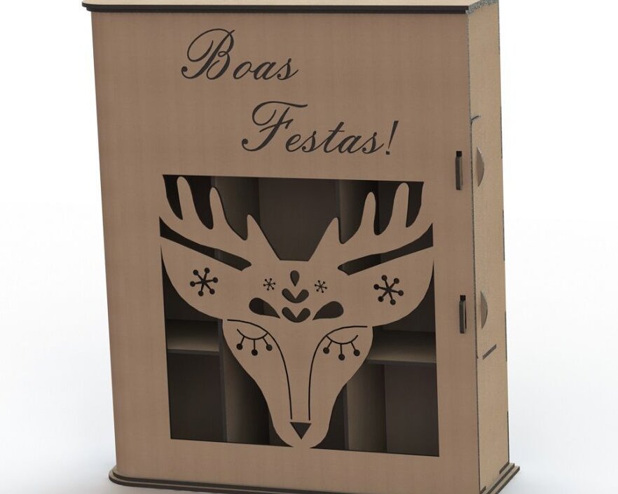 Σετ των 3 Intra απο ξύλο plywood 3mm-4mm πάχος – Κουτί συσκευασίας μπουκαλιού κρασιού και δύο ποτηριών για ξύλο παραμονής Χριστουγέννων 40x45 cm INTRAVECTRY-MY548632