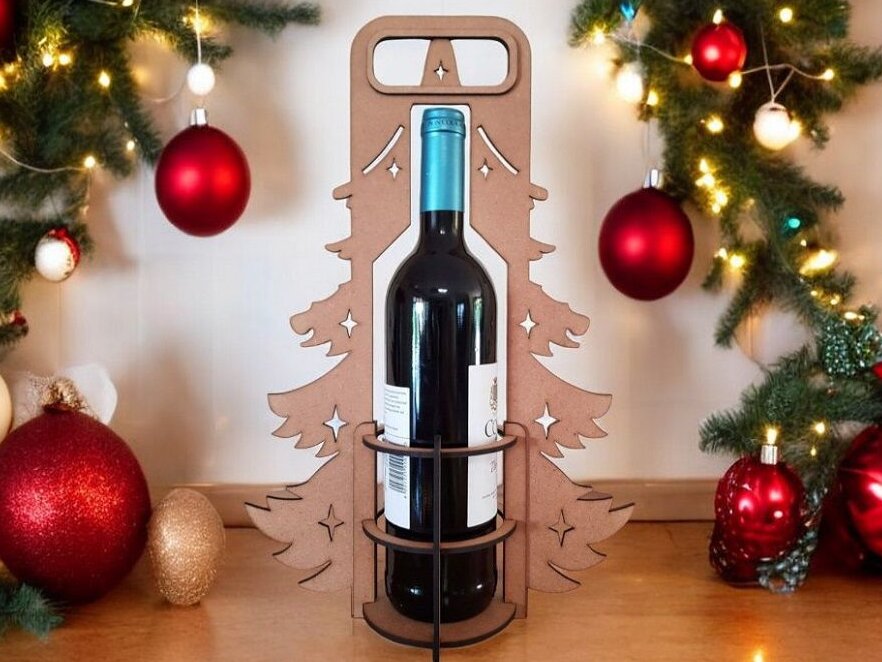 Σετ των 3 Intra απο ξύλο plywood 3mm-4mm πάχος – Θήκη μπουκαλιών κρασιού Χριστουγεννιάτικου Δέντρου 35x40 cm INTRAVECTRY-MY548607