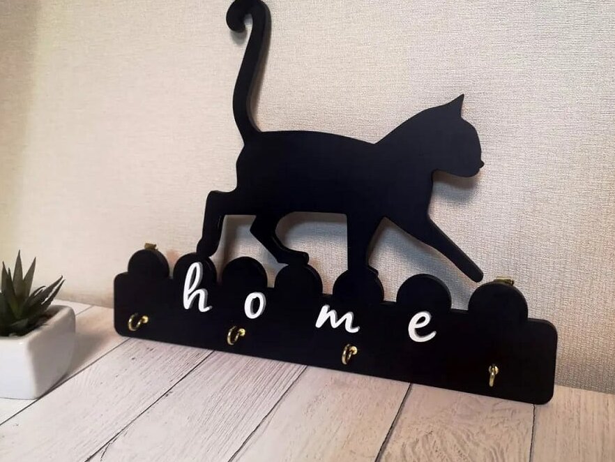 Σετ των 2 Intra απο ξύλο plywood 3mm-4mm πάχος – Μπρελόκ γάτας για τοίχο 25x25 cm INTRAVECTRY-MY542932