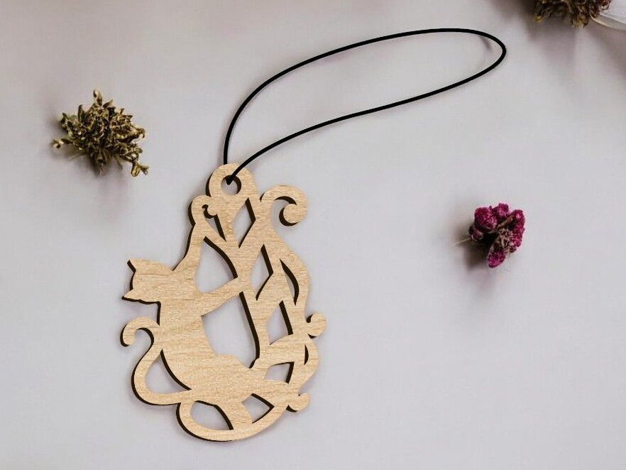 Σετ των 3 Intra απο ξύλο plywood 3mm-4mm πάχος – Στολίδι γάτα με ζαχαροκάλαμο 25x25 cm INTRAVECTRY-MY552851