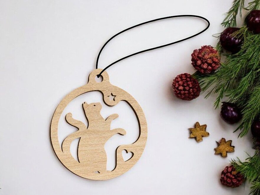 Σετ των 3 Intra απο ξύλο plywood 3mm-4mm πάχος – Στολίδι για χριστουγεννιάτικο δέντρο γάτα με αστέρι και καρδιά 30x30 cm INTRAVECTRY-MY548337