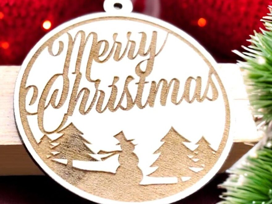 Σετ των 3 Intra απο ξύλο plywood 3mm-4mm πάχος – Πολυεπίπεδο στολίδι χαρούμενου χριστουγεννιάτικου δέντρου 25x30 cm INTRAVECTRY-MY560134