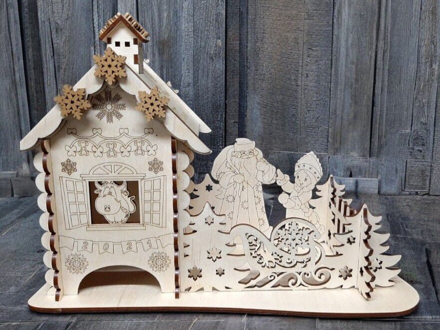 Σετ των 3 Intra απο ξύλο plywood 3mm-4mm πάχος – Χριστουγεννιάτικο Θέμα Τσαγιού Σπίτι 40x40 cm INTRAVECTRY-MY542697