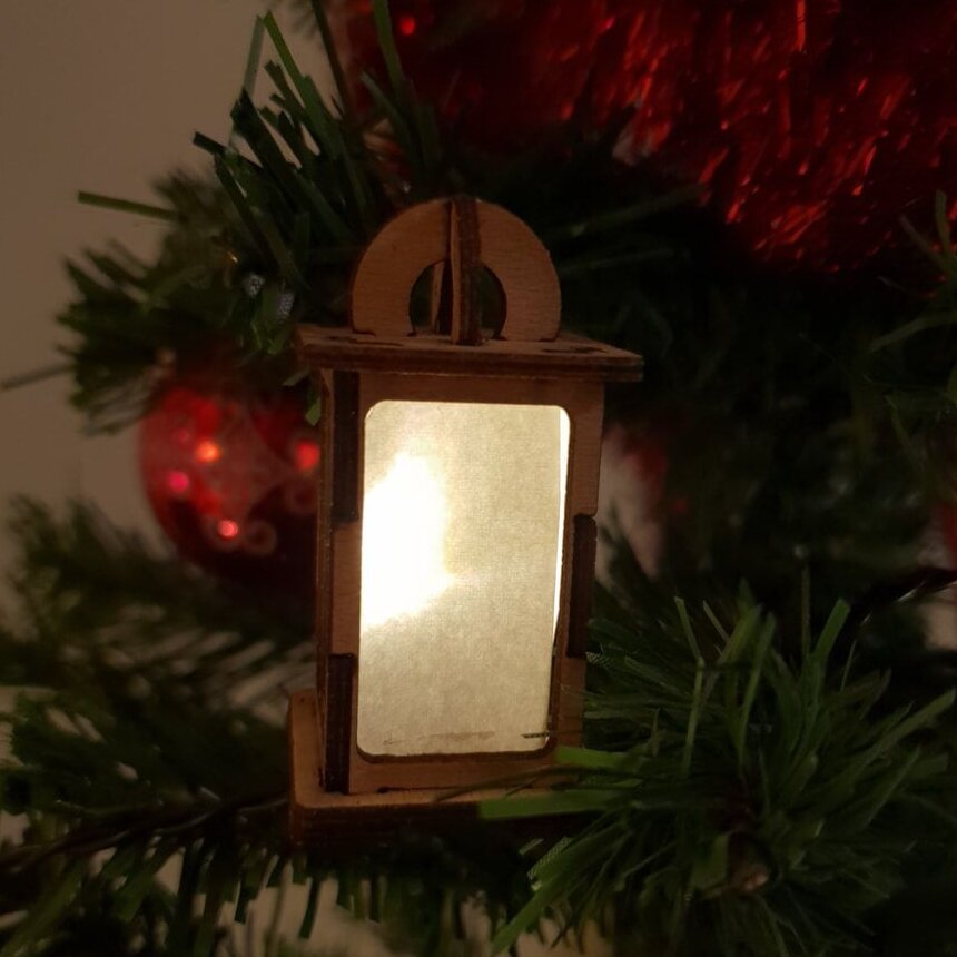 Σετ των 3 Intra απο ξύλο plywood 3mm-4mm πάχος – Χριστουγεννιάτικο στολισμένο φανάρι 45x50 cm INTRAVECTRY-MY542711