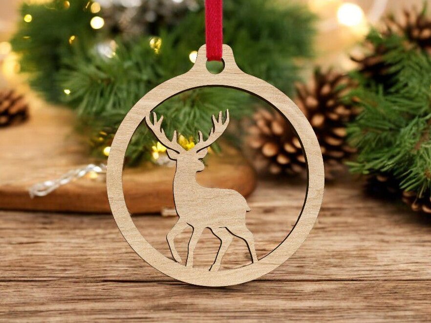 Σετ των 3 Intra απο ξύλο plywood 3mm-4mm πάχος – Μπάλα Χριστουγεννιάτικου Δέντρου με Τάρανδο 25x25 cm INTRAVECTRY-MY552559