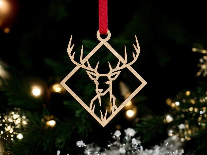 Σετ των 3 Intra απο ξύλο plywood 3mm-4mm πάχος – Στολίδι από τετράγωνο ελάφι 25x25 cm INTRAVECTRY-MY545041