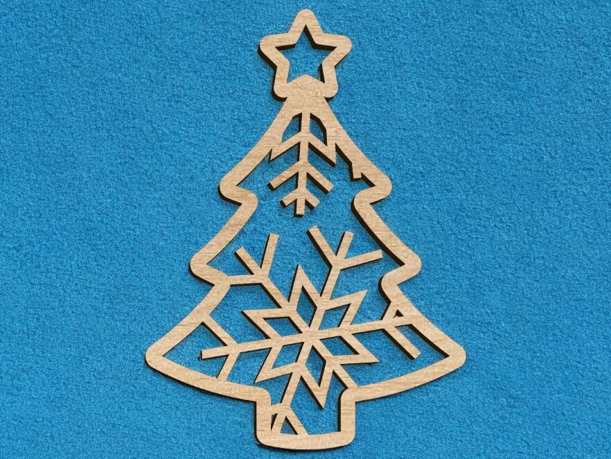 Σετ των 3 Intra απο ξύλο plywood 3mm-4mm πάχος – Χριστουγεννιάτικο δέντρο με νιφάδα χιονιού στολίδι 30x35 cm INTRAVECTRY-MY552684