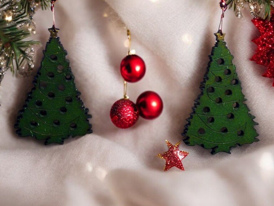 Σετ των 3 Intra απο ξύλο plywood 3mm-4mm πάχος – Σκουλαρίκια Χριστουγεννιάτικου Δέντρου 15x20 cm INTRAVECTRY-MY542770