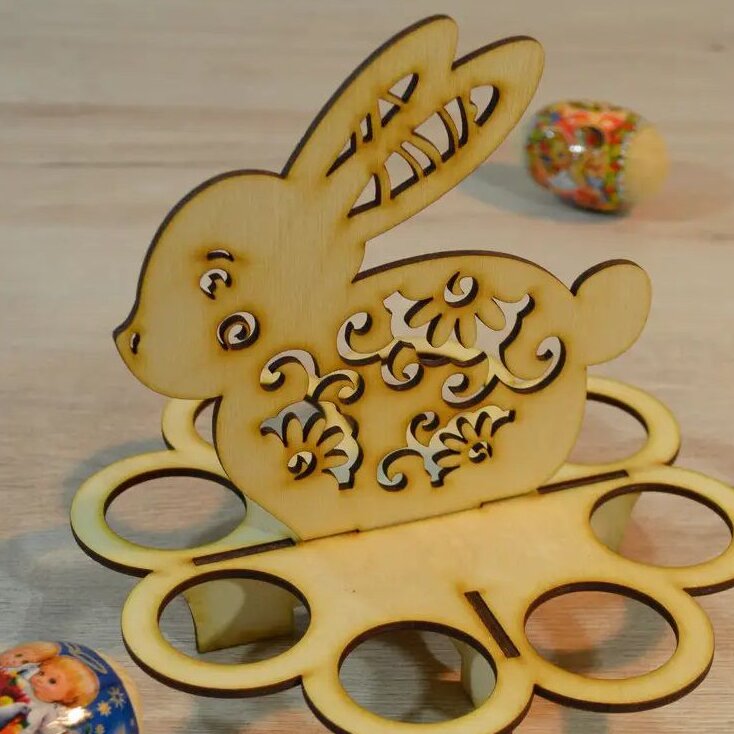 Σετ των 3 Intra απο ξύλο plywood 3mm-4mm πάχος – Λουλουδάτο λαγουδάκι με βάση στήριξης πασχαλινών αυγών 15x20 cm INTRAVECTRY-MY547723