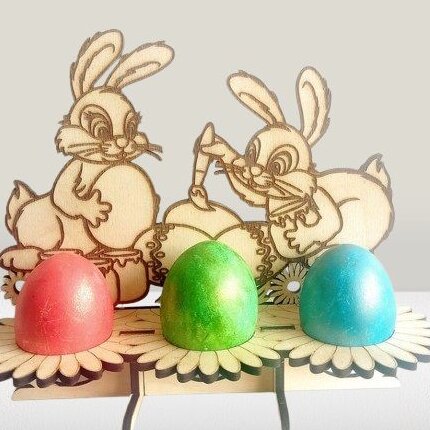 Σετ των 3 Intra απο ξύλο plywood 3mm-4mm πάχος – Πασχαλινό σταντ με κουνελάκια για 3 αυγά 40x40 cm INTRAVECTRY-MY547725