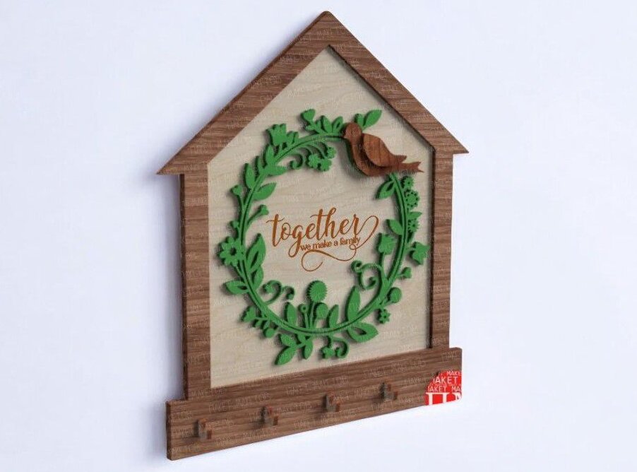 Intra απο ξύλο plywood 3mm-4mm πάχος – Οικογενειακή κλειδοθήκη για τοίχο 45x50 cm INTRAVECTRY-MY557090