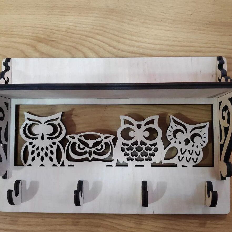 Σετ των 2 Intra απο ξύλο plywood 3mm-4mm πάχος – Κλειδαριά τοίχου κουκουβάγιας με ράφι 35x40 cm INTRAVECTRY-MY554288