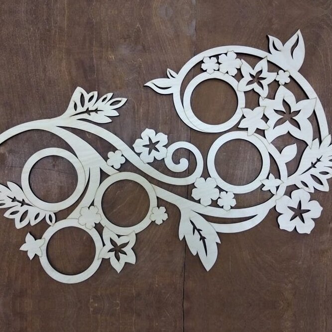 Σετ των 2 Intra απο ξύλο plywood 3mm-4mm πάχος – ξύλο floral οικογενειακής κορνίζας 20x25 cm INTRAVECTRY-MY558551