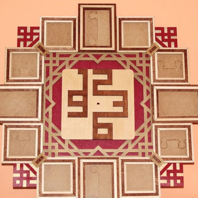 Σετ των 2 Intra απο ξύλο plywood 3mm-4mm πάχος – Ρολόι τοίχου με ξύλο κορνίζας 12 φωτογραφιών 25x25 cm INTRAVECTRY-MY558555