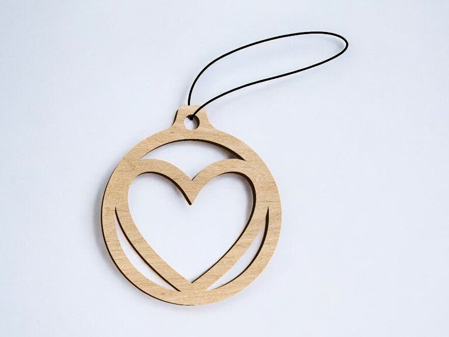 Σετ των 3 Intra απο ξύλο plywood 3mm-4mm πάχος – Στολίδι με μπάλα καρδιά 25x25 cm INTRAVECTRY-MY549105