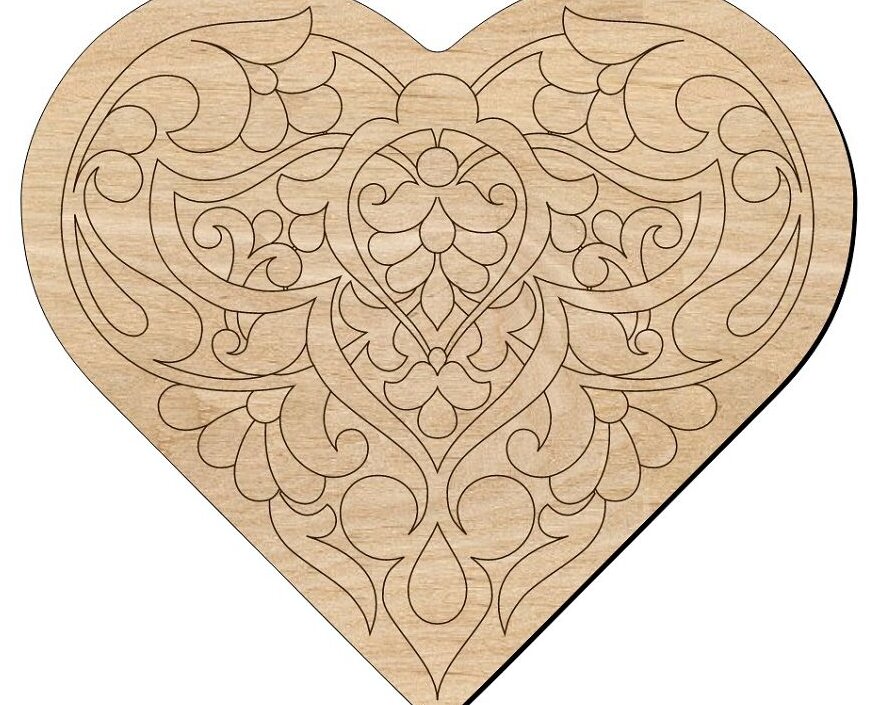 Σετ των 3 Intra απο ξύλο plywood 3mm-4mm πάχος – Χαραγμένη Καρδιά για Εραστές με ξύλο Floral Pattern 20x25 cm INTRAVECTRY-MY543080