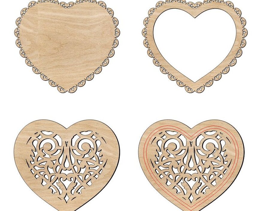 Σετ των 3 Intra απο ξύλο plywood 3mm-4mm πάχος – Ημιτελές Ξύλινο floral σχήμα καρδιάς για ξύλο χειροτεχνίας 25x30 cm INTRAVECTRY-MY543085