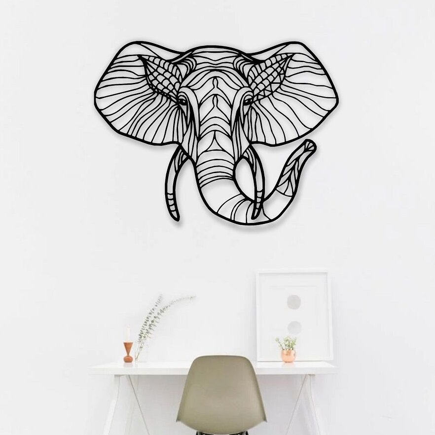 Intra απο ξύλο plywood 3mm-4mm πάχος – Διακόσμηση τοίχου με μεταλλικό κεφάλι ελέφαντα 50x60 cm INTRAVECTRY-MY544084