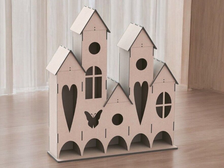 Intra απο ξύλο plywood 3mm-4mm πάχος – Terraced House Tea Bag Dispenser 20x25 cm INTRAVECTRY-MY547051