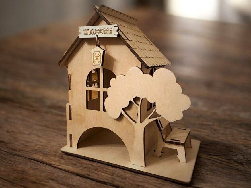 Intra απο ξύλο plywood 3mm-4mm πάχος – Θήκη τσαγιού με θέμα το σπίτι για διακόσμηση κουζίνας 12x15 cm INTRAVECTRY-MY557651