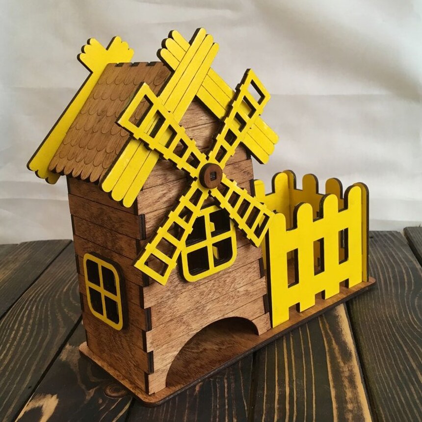 Intra απο ξύλο plywood 3mm-4mm πάχος – Ανεμόμυλος Τσαγιού με κουτί καραμελών 30x35 cm INTRAVECTRY-MY557799