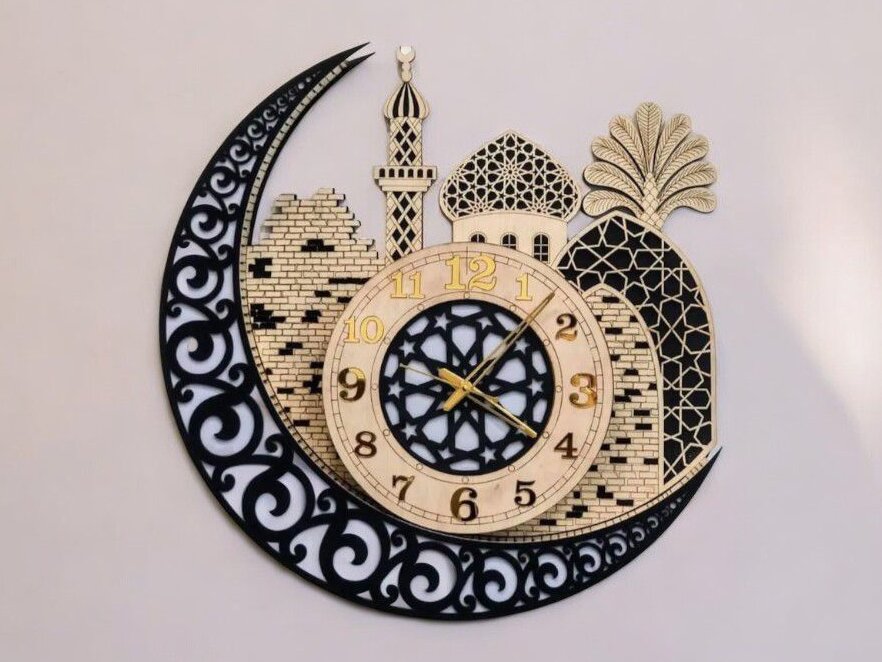Intra απο ξύλο plywood 3mm-4mm πάχος – Ρολόι τοίχου με διακόσμηση Ramadan 25x25 cm INTRAVECTRY-MY552108
