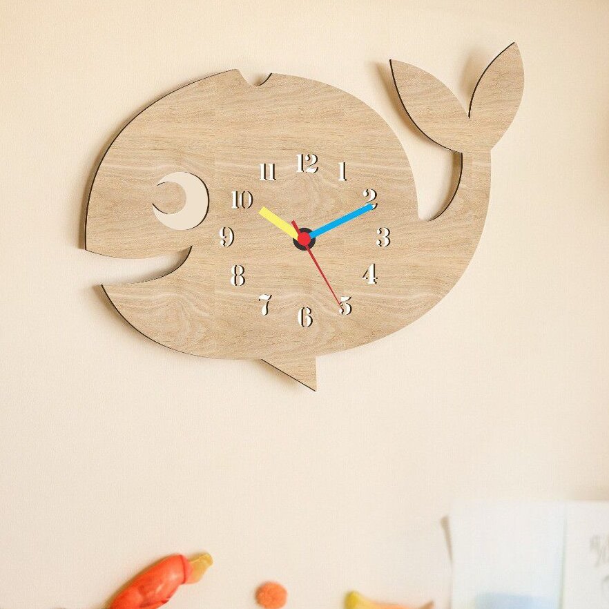 Σετ των 2 Intra απο ξύλο plywood 3mm-4mm πάχος – Ρολόι τοίχου Whale για Παιδικό Δωμάτιο 10x10 cm INTRAVECTRY-MY554122