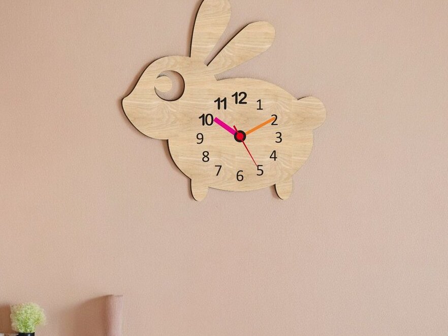 Σετ των 3 Intra απο ξύλο plywood 3mm-4mm πάχος – Ξύλινο ρολόι τοίχου κουνέλι για Παιδικό δωμάτιο 10x10 cm INTRAVECTRY-MY545111