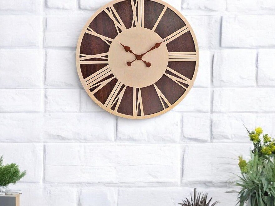 Intra απο ξύλο plywood 3mm-4mm πάχος – Ρολόι με Ρωμαϊκό Αριθμητικό Διπλό Επίπεδο 40x45 cm INTRAVECTRY-MY552013