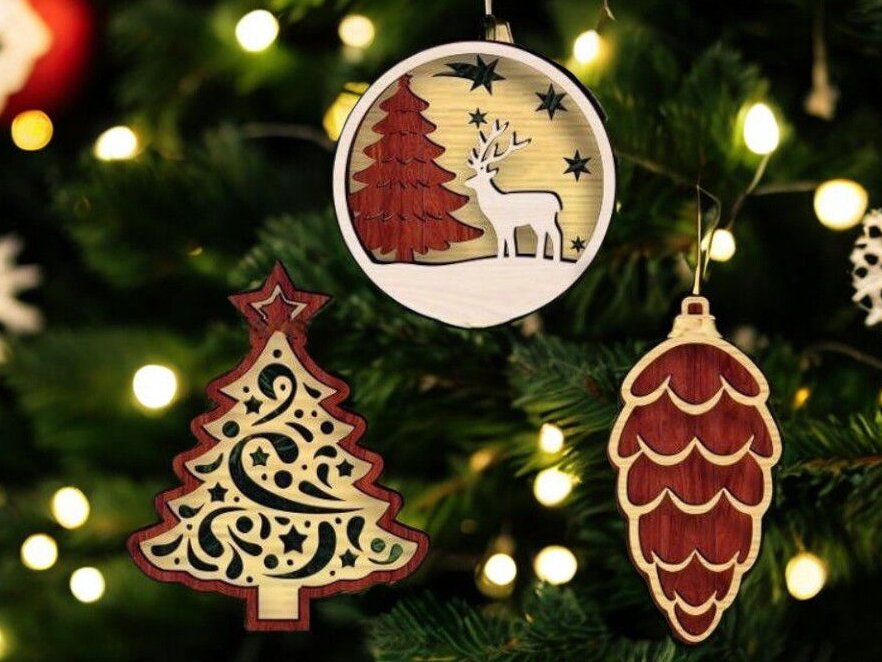 Σετ των 3 Intra απο ξύλο plywood 3mm-4mm πάχος – Παιχνίδια Χριστουγεννιάτικου Δέντρου 25x25 cm INTRAVECTRY-MY550386