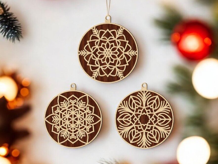 Σετ των 3 Intra απο ξύλο plywood 3mm-4mm πάχος – Χριστουγεννιάτικα στολίδια μπάλας 35x40 cm INTRAVECTRY-MY550388