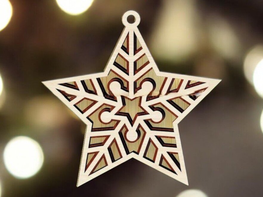Σετ των 3 Intra απο ξύλο plywood 3mm-4mm πάχος – Χριστουγεννιάτικο στολίδι αστεριών 40x45 cm INTRAVECTRY-MY560108