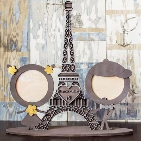 Σετ των 2 Intra απο ξύλο plywood 3mm-4mm πάχος – Πύργος του Άιφελ Κορνίζα για Ζευγάρι ξύλο 30x35 cm INTRAVECTRY-MY558558