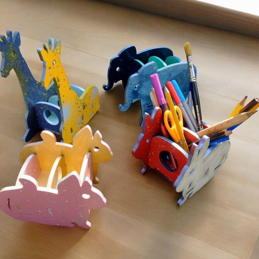 Σετ των 2 Intra απο ξύλο plywood 3mm-4mm πάχος – Μολυβοθήκη για φλιτζάνι στυλό από ξύλο ελέφαντα 25x30 cm INTRAVECTRY-MY543537