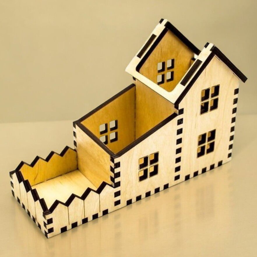 Σετ των 2 Intra απο ξύλο plywood 3mm-4mm πάχος – Οργάνωση γραφείου σε σχήμα σπιτιού Caddy 25x25 cm INTRAVECTRY-MY543795