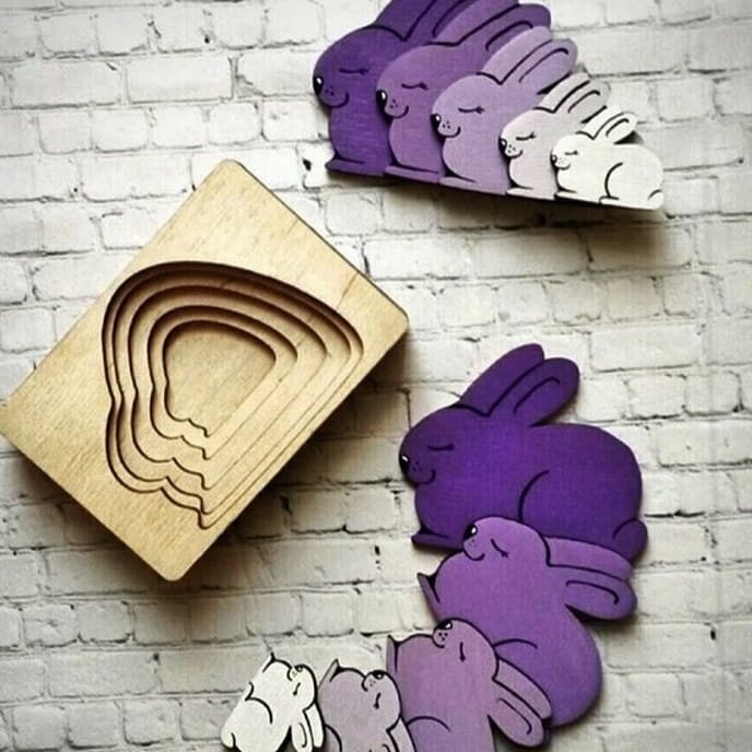 Σετ των 2 Intra απο ξύλο plywood 3mm-4mm πάχος – ξύλο πολλαπλών επιπέδων παιχνίδι παζλ Rabbit 12x15 cm INTRAVECTRY-MY543600