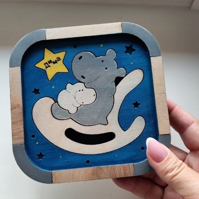 Σετ των 2 Intra απο ξύλο plywood 3mm-4mm πάχος – ξύλο παιχνιδιών παζλ Hippo Tangram 25x25 cm INTRAVECTRY-MY543604